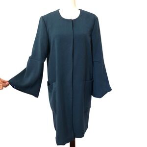 Bagatelle Heritage Longline Overcoat Teal Blue Bell Sleeves Quiet Luxury Medium